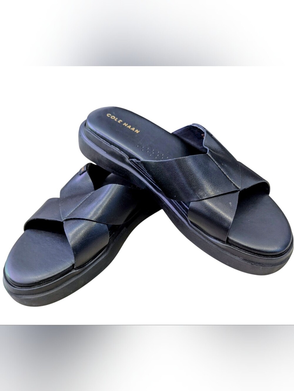 Cole Haan Black Leather Crisscross Slide Sandals Size 7